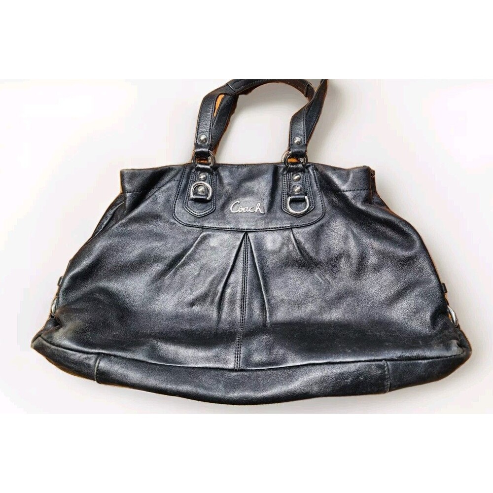 Coach Ashley Black Leather Purse Handbag F15513, Inside Purple Sateen